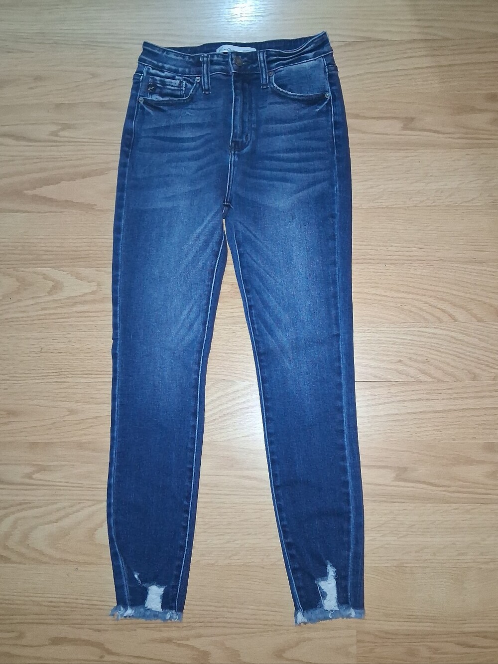 KanCan Dark Blue High-Rise Skinny Jeans Frayed-Hem Ankle Sz 26 #197495 Pre-owned